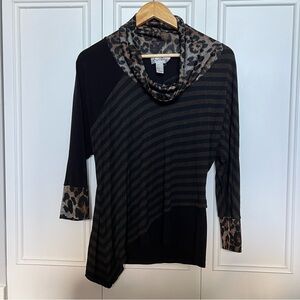 Joseph Ribkoff Black and Brown Striped Leopard Sweater